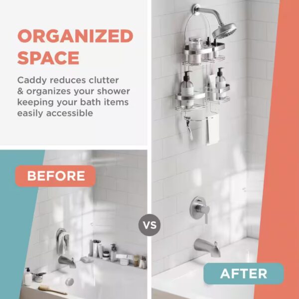 Premium Expandable Shower Caddy for Hand Held Shower or Tall Bottles in Stainless Steel